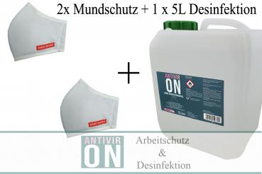 SET : 2X Waschbare Nanosilber Atemschutzmaske Mundschutz Maske 3Lagig + 1 x 5 Liter Desinfektion Desinfektionsmittel Hände und Flächen